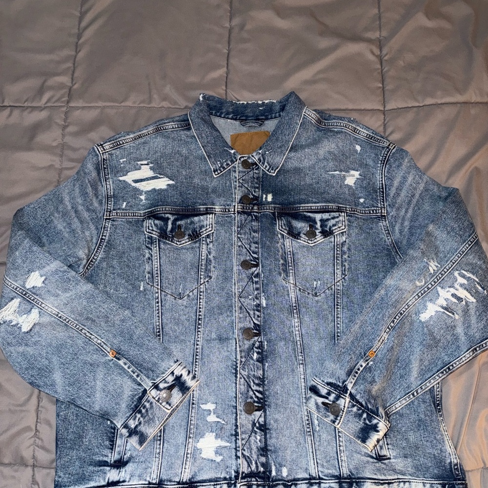 American Eagle Outfitters Men's Blue Distressed Jacket